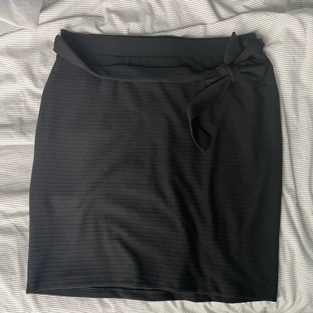 LOFT Black Ribbed Tie Front Pencil Skirt